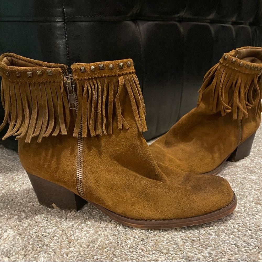 BareTraps Brown Leather Fringe Booties Sz 8.5